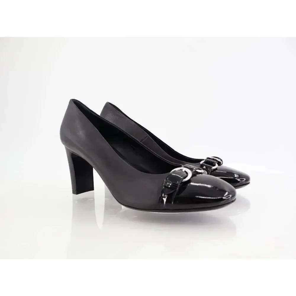 Agl Irina Cap Toe Pump Size 39.5 9.5 Black Leather Cap Toe Heel Shoes Career